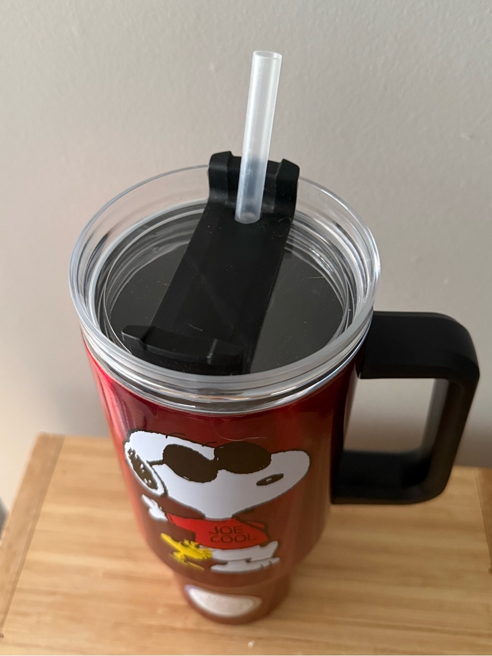 Red Snoopy "Joe Cool" Travel Tumbler with Handle & Straw - Picture 3 of 3
